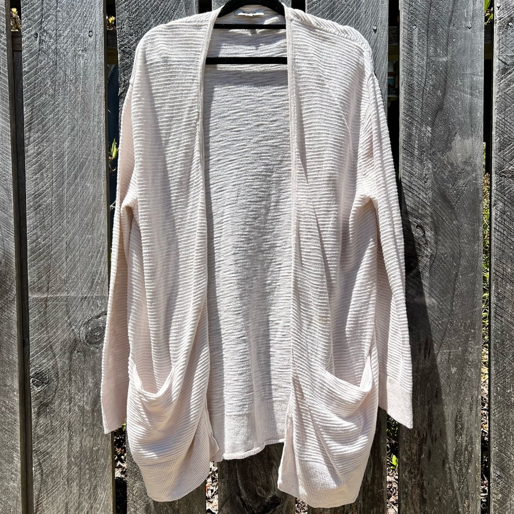 Madewell cream cotton blend long sleeve ribbed open front oversized cardigan